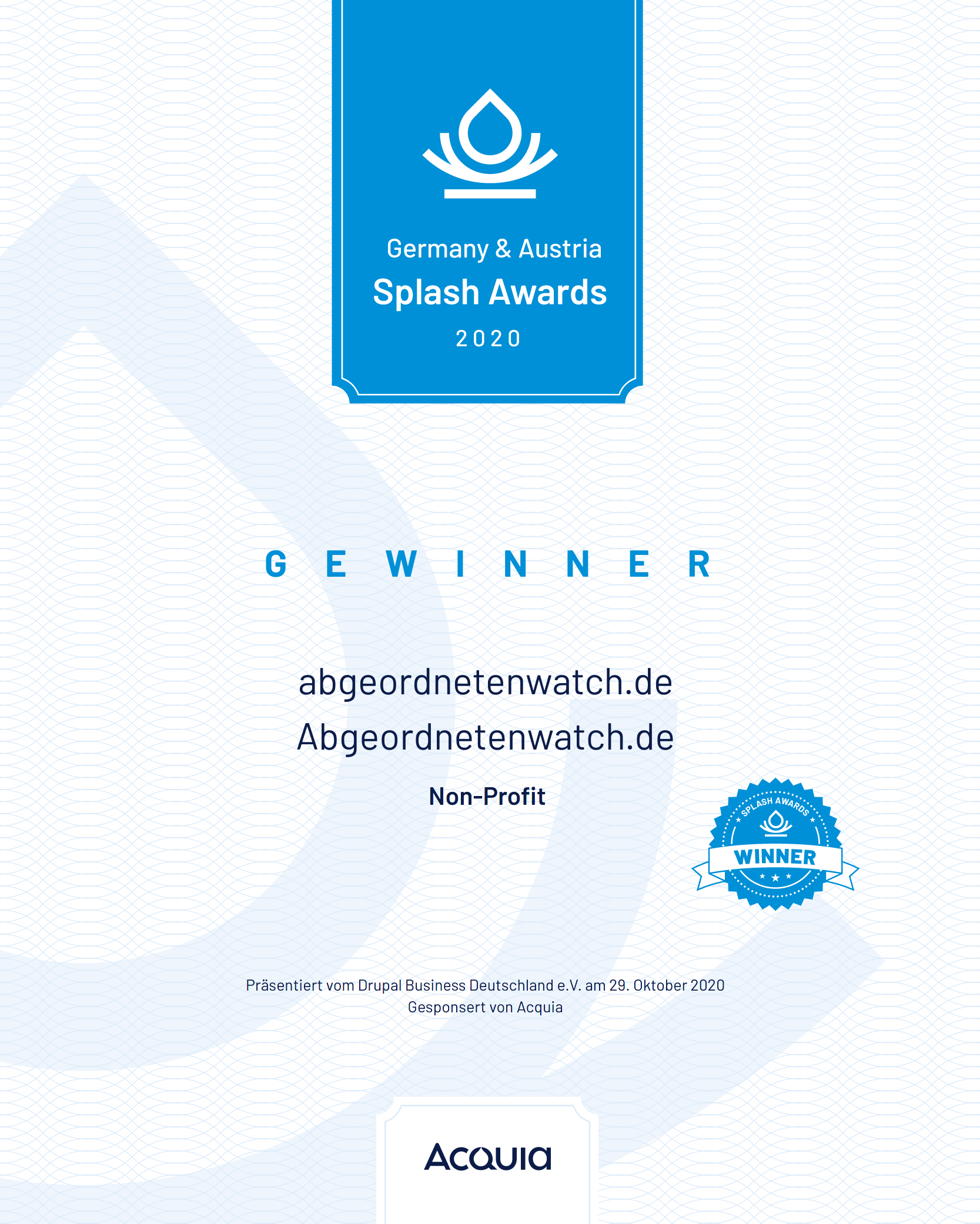 Splash awards certificate