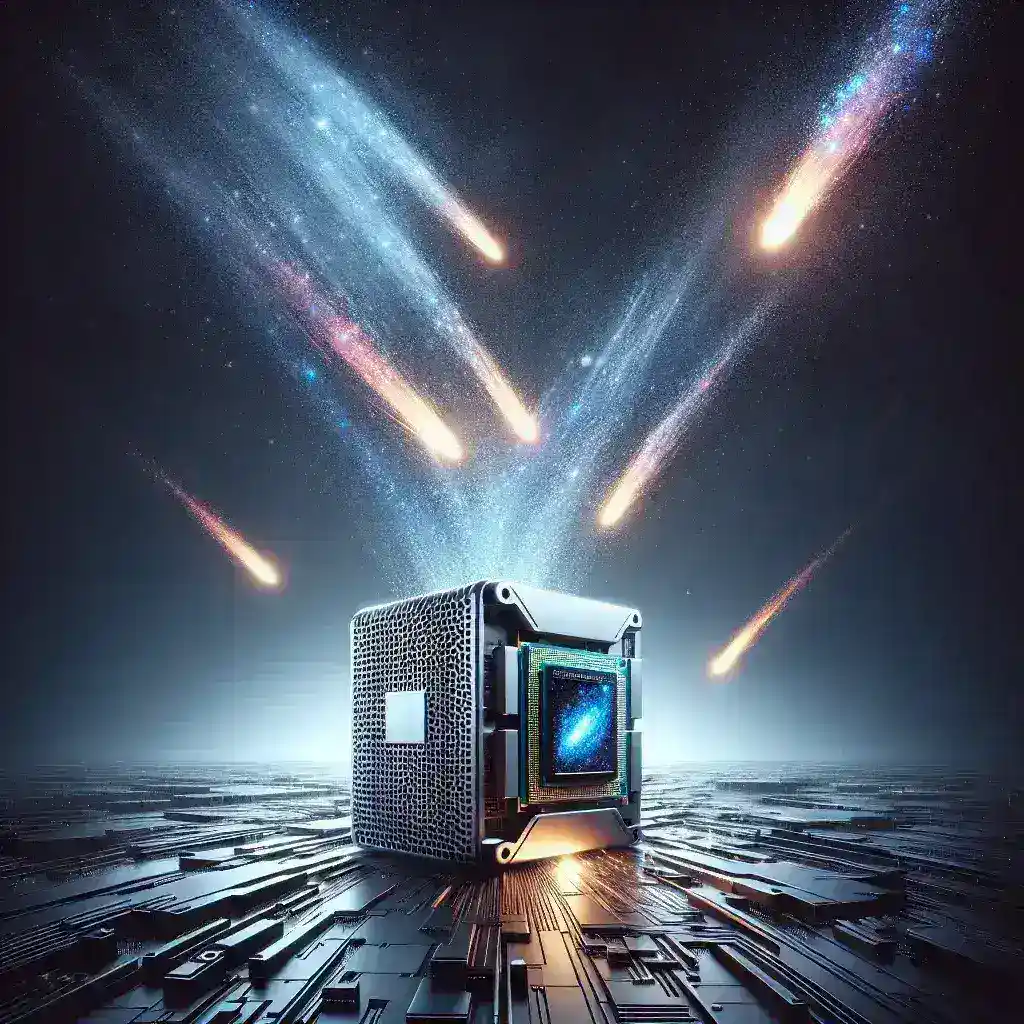 "GMK Mini PC featuring Meteor Lake Processor displayed on a sleek desk, showcasing innovative design and advanced technology for high-performance computing in compact form."